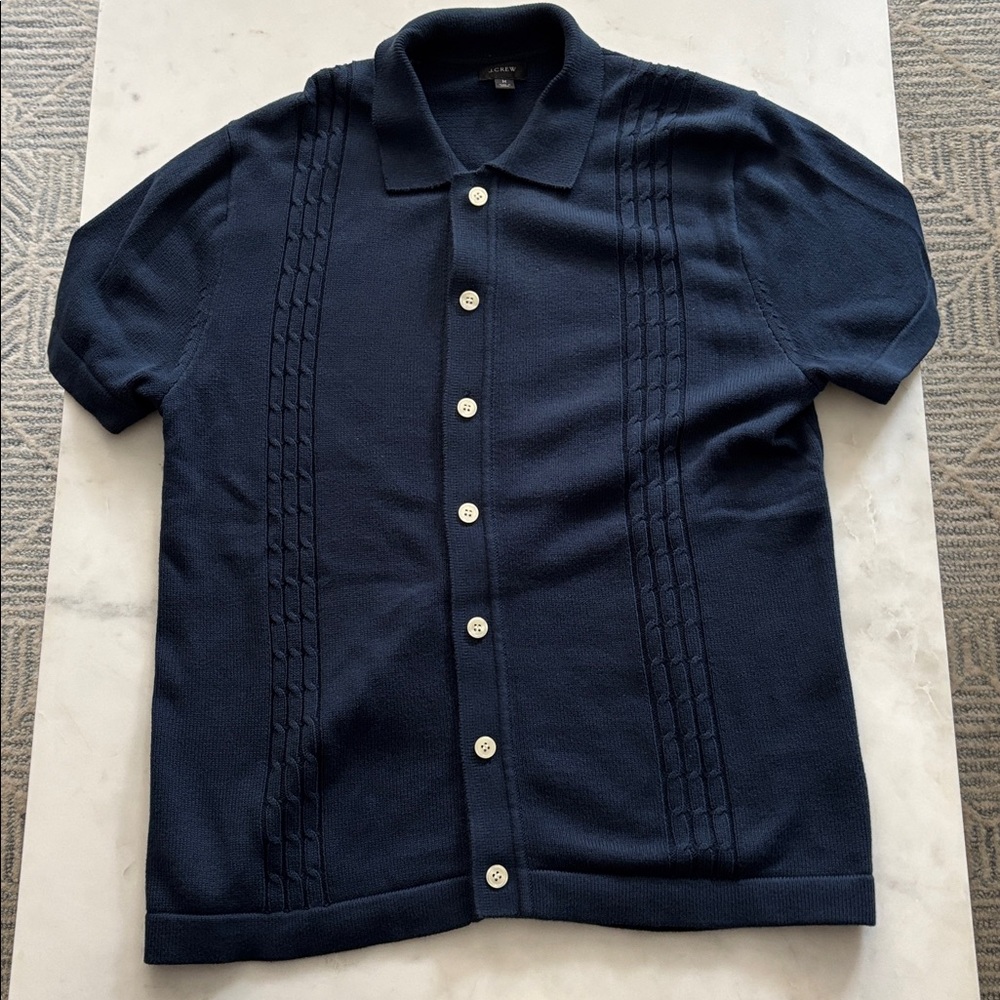 J. Crew Cotton cable-knit short-sleeve polo cardigan sweater
